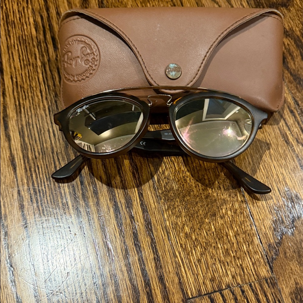 Ray-Ban Brown Tortoise Clubmaster-Style Sunglasses